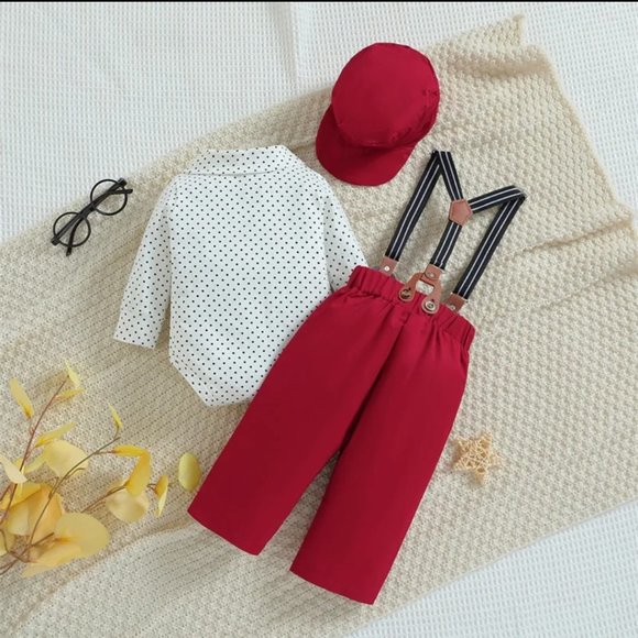 Elmo Outfit Boy Smash Cake Birthday Clothes Sesame Street Suspenders Hat - Picture 7 of 7